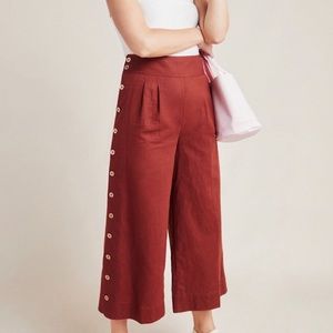 Anthropologie Rust Button Linen Wide Leg Crop Pants - 4
